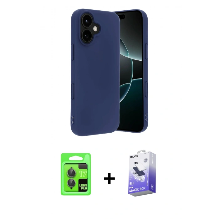 MARSİLYAN™- iPhone 17 Kılıf Kozmos Yansıma Özel Seri - Siyah Bilvis 5in1 5D Magic Hayalet Cam Ekran Koruyucu + Raze Metal Kamera Lens - GI