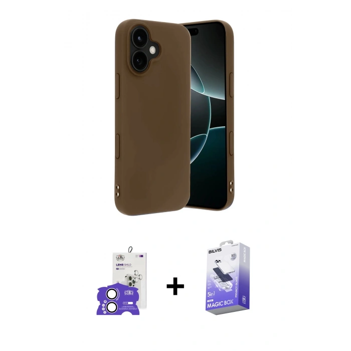 MARSİLYAN™- iPhone 17 Kılıf Kozmos Yansıma Özel Seri - Siyah Bilvis 5in1 5D Magic Hayalet Cam Ekran Koruyucu + Bilvis Titan Kamera Lens - LA