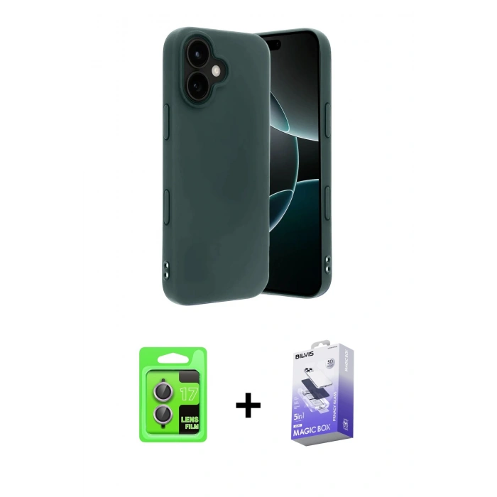 MARSİLYAN™- iPhone 17 Kılıf Kozmos Yansıma Özel Seri - Siyah Bilvis 5in1 5D Magic Hayalet Cam Ekran Koruyucu + Raze Metal Kamera Lens - AKMR