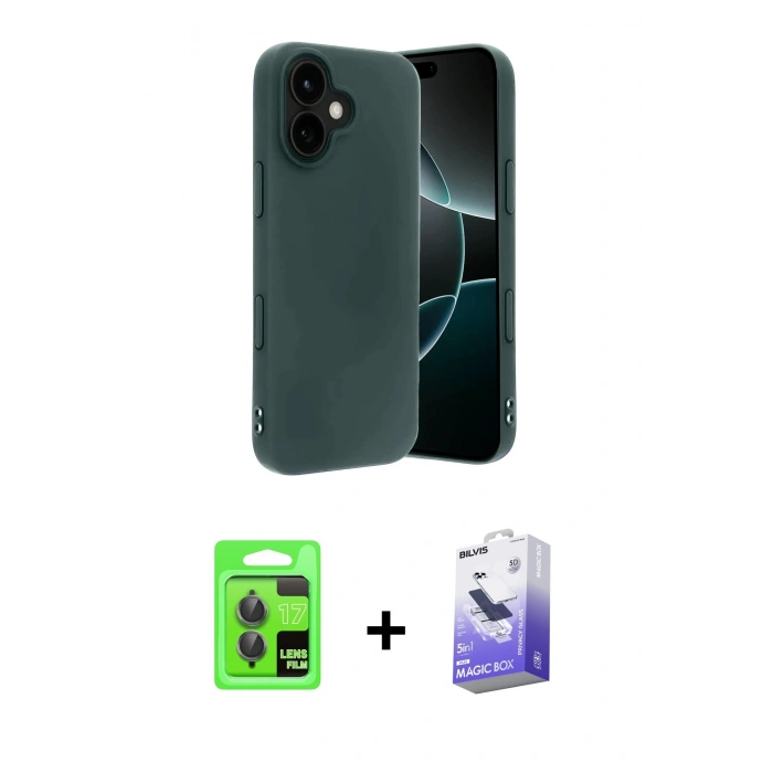 MARSİLYAN™- iPhone 17 Kılıf Kozmos Yansıma Özel Seri - Siyah Bilvis 5in1 5D Magic Hayalet Cam Ekran Koruyucu + Raze Metal Kamera Lens - GI