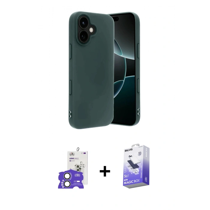 MARSİLYAN™- iPhone 17 Kılıf Kozmos Yansıma Özel Seri - Siyah Bilvis 5in1 5D Magic Hayalet Cam Ekran Koruyucu + Bilvis Titan Kamera Lens - AKYL