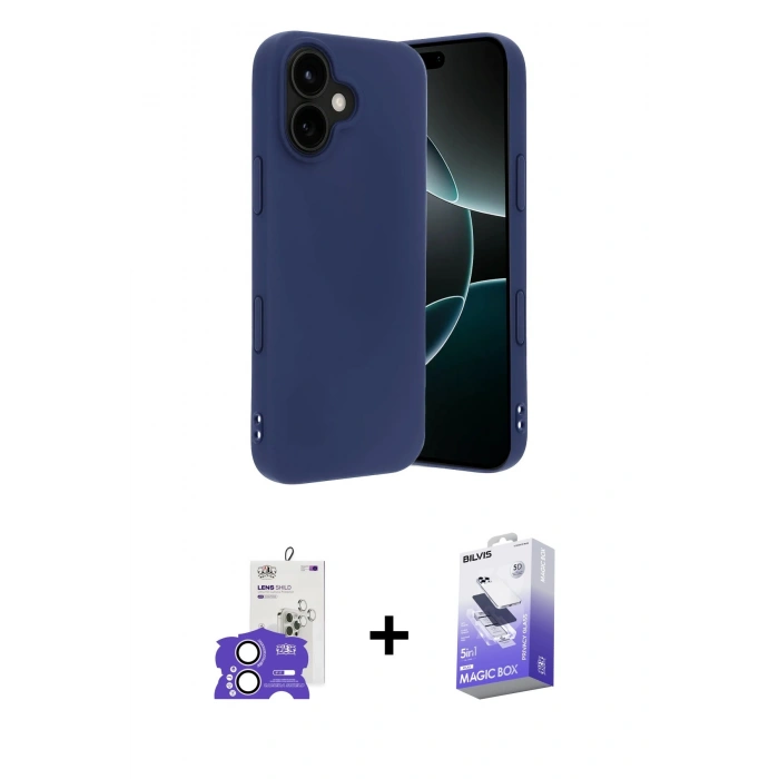 MARSİLYAN™- iPhone 17 Kılıf Kozmos Yansıma Özel Seri - Siyah Bilvis 5in1 5D Magic Hayalet Cam Ekran Koruyucu + Bilvis Titan Kamera Lens - LA