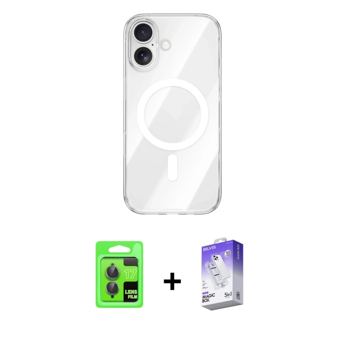 MARSİLYAN™- iPhone 17 Kılıf Kutup Klasik Serisi - Siyah Bilvis 5in1 3D Magic Cam Ekran Koruyucu + Raze Metal Kamera Lens - GI