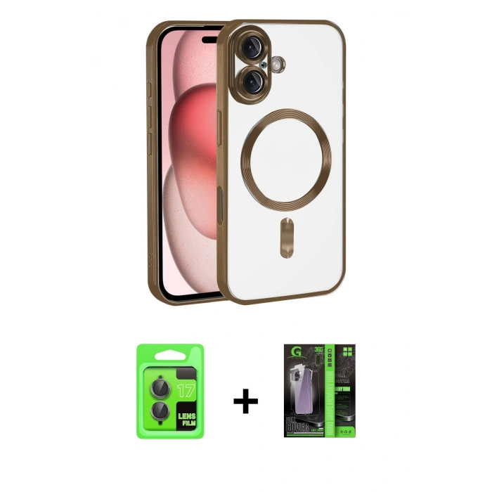 MARSİLYAN™- iPhone 17 Kılıf Nova Işık Özel Seri - Şeffaf 360 Full Body Arka Koruyucu + Raze Metal Kamera Lens - GI