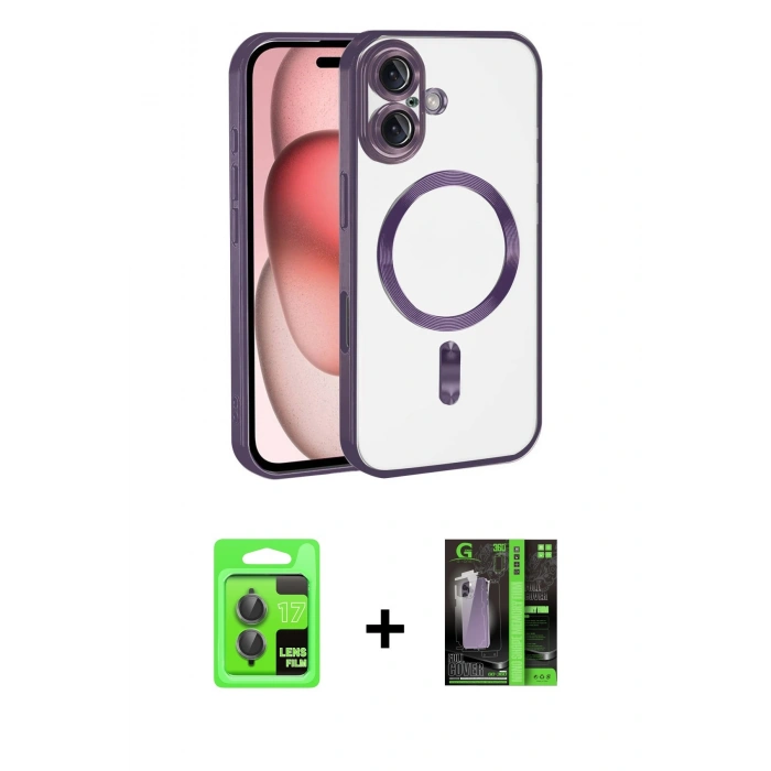 MARSİLYAN™- iPhone 17 Kılıf Nova Işık Özel Seri - Şeffaf 360 Full Body Arka Koruyucu + Raze Metal Kamera Lens - GI