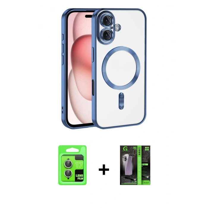 MARSİLYAN™- iPhone 17 Kılıf Nova Işık Özel Seri - Şeffaf 360 Full Body Arka Koruyucu + Raze Metal Kamera Lens - AKYL