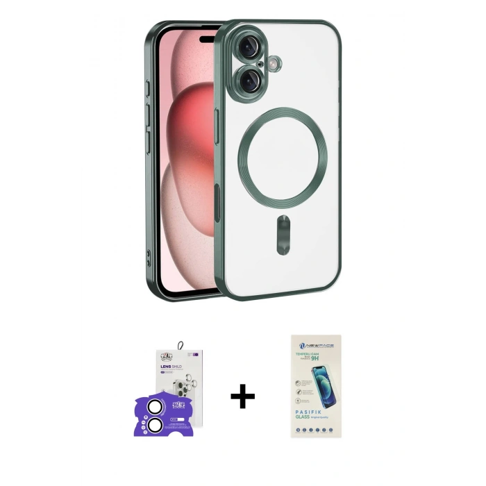 MARSİLYAN™- iPhone 17 Kılıf Nova Işık Özel Seri - Şeffaf Pasifik Cam Ekran Koruyucu + Bilvis Titan Kamera Lens - GS