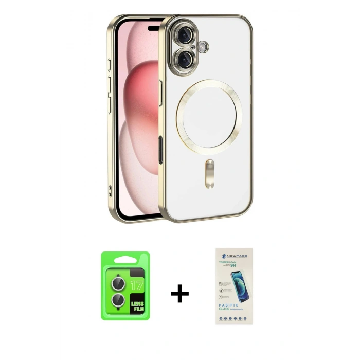 MARSİLYAN™- iPhone 17 Kılıf Nova Işık Özel Seri - Şeffaf Pasifik Cam Ekran Koruyucu + Raze Metal Kamera Lens - GS