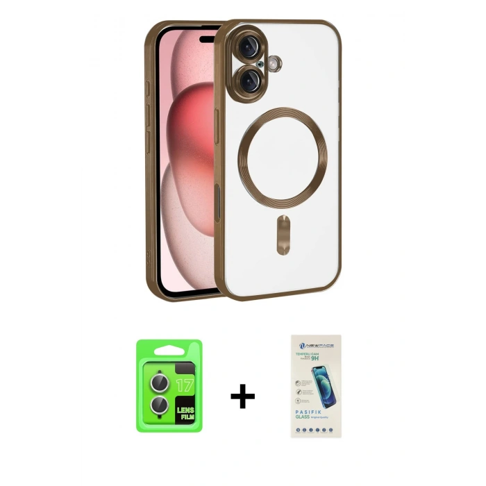 MARSİLYAN™- iPhone 17 Kılıf Nova Işık Özel Seri - Şeffaf Pasifik Cam Ekran Koruyucu + Raze Metal Kamera Lens - GS