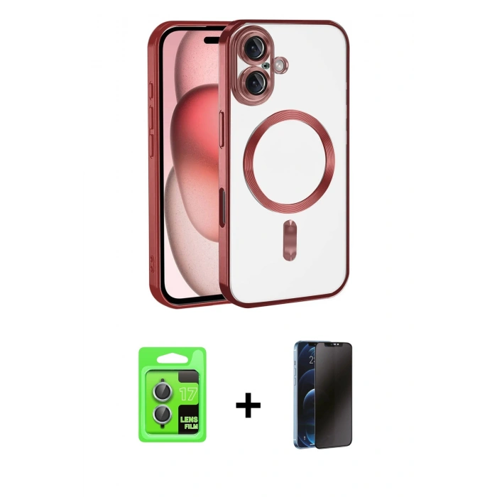 MARSİLYAN™- iPhone 17 Kılıf Nova Işık Özel Seri - Siyah 3D Antistatik Hayalet Cam Ekran Koruyucu + Raze Metal Kamera Lens - AKMI