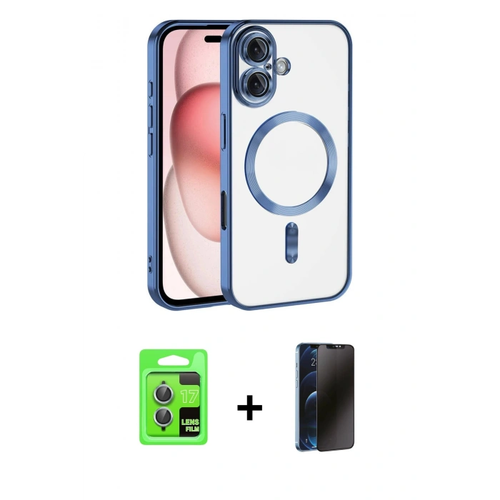 MARSİLYAN™- iPhone 17 Kılıf Nova Işık Özel Seri - Siyah 3D Antistatik Hayalet Cam Ekran Koruyucu + Raze Metal Kamera Lens - AKMI