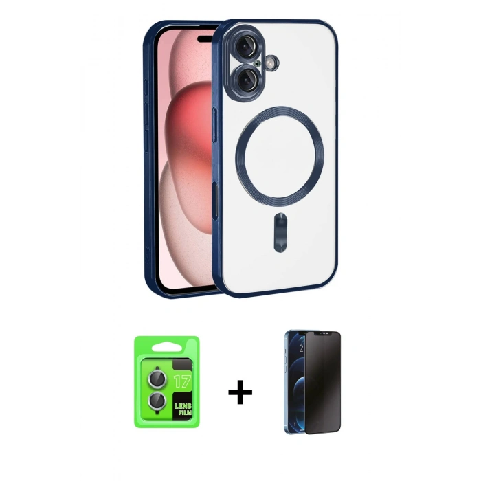 MARSİLYAN™- iPhone 17 Kılıf Nova Işık Özel Seri - Siyah 3D Antistatik Hayalet Cam Ekran Koruyucu + Raze Metal Kamera Lens - AKMI