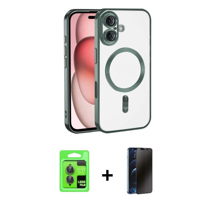 MARSİLYAN™- iPhone 17 Kılıf Nova Işık Özel Seri - Siyah 3D Antistatik Hayalet Cam Ekran Koruyucu + Raze Metal Kamera Lens - GI