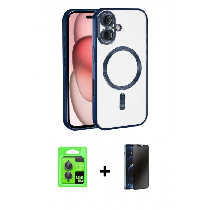 MARSİLYAN™- iPhone 17 Kılıf Nova Işık Özel Seri - Siyah 3D Antistatik Hayalet Cam Ekran Koruyucu + Raze Metal Kamera Lens - GI