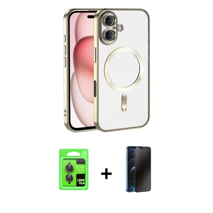 MARSİLYAN™- iPhone 17 Kılıf Nova Işık Özel Seri - Siyah 3D Antistatik Hayalet Cam Ekran Koruyucu + Raze Metal Kamera Lens - GI