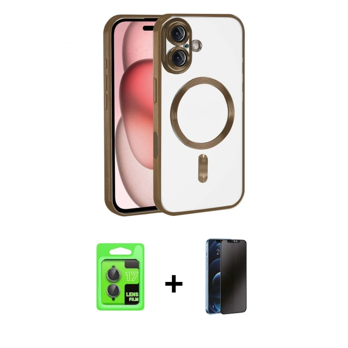 MARSİLYAN™- iPhone 17 Kılıf Nova Işık Özel Seri - Siyah 3D Antistatik Hayalet Cam Ekran Koruyucu + Raze Metal Kamera Lens - GI