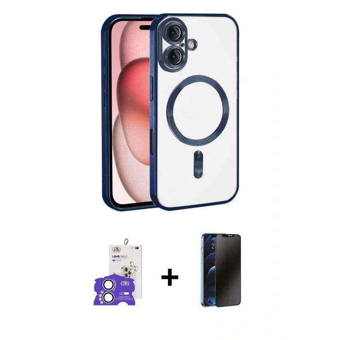 MARSİLYAN™- iPhone 17 Kılıf Nova Işık Özel Seri - Siyah 3D Antistatik Hayalet Cam Ekran Koruyucu + Bilvis Titan Kamera Lens - GS