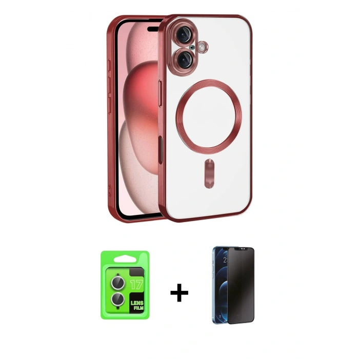 MARSİLYAN™- iPhone 17 Kılıf Nova Işık Özel Seri - Siyah 3D Antistatik Hayalet Cam Ekran Koruyucu + Raze Metal Kamera Lens - GS