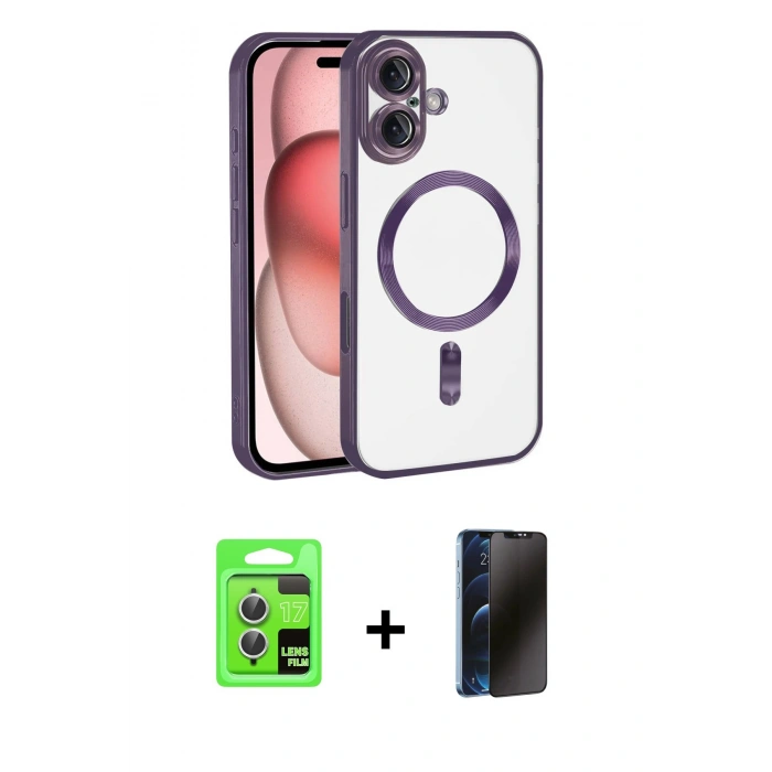 MARSİLYAN™- iPhone 17 Kılıf Nova Işık Özel Seri - Siyah 3D Antistatik Hayalet Cam Ekran Koruyucu + Raze Metal Kamera Lens - GS