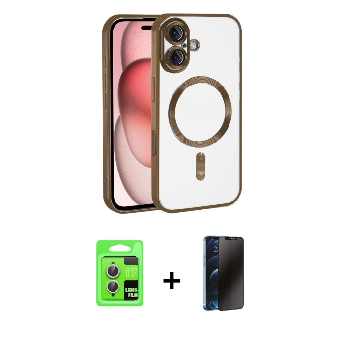 MARSİLYAN™- iPhone 17 Kılıf Nova Işık Özel Seri - Siyah 3D Antistatik Hayalet Cam Ekran Koruyucu + Raze Metal Kamera Lens - GS