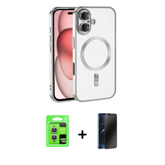 MARSİLYAN™- iPhone 17 Kılıf Nova Işık Özel Seri - Siyah 3D Antistatik Hayalet Cam Ekran Koruyucu + Raze Metal Kamera Lens - GS