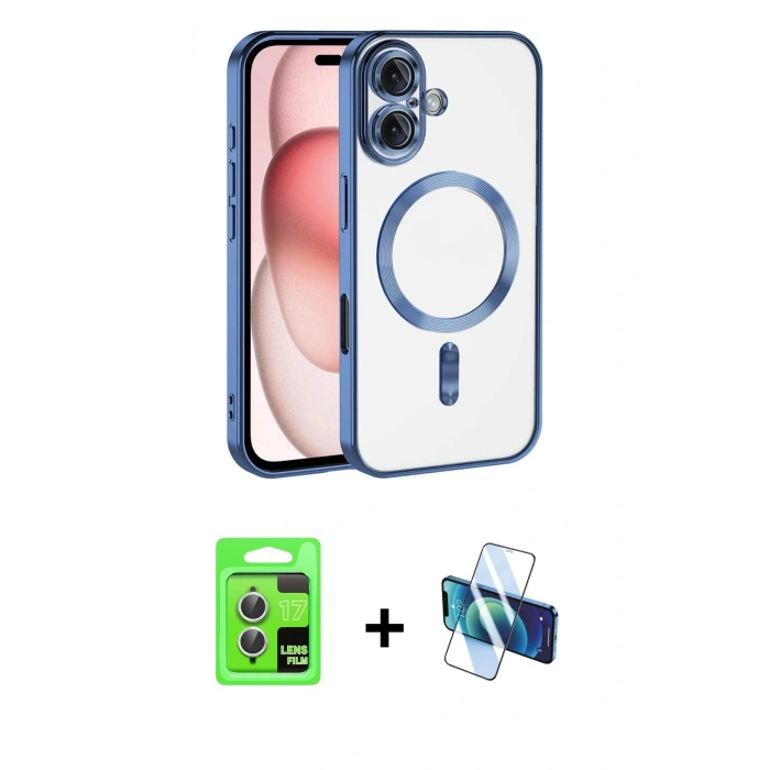MARSİLYAN™- iPhone 17 Kılıf Nova Işık Özel Seri - Siyah 3D Antistatik Seramik Nano Ekran Koruyucu + Raze Metal Kamera Lens - GS