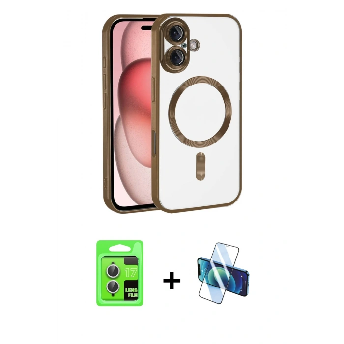 MARSİLYAN™- iPhone 17 Kılıf Nova Işık Özel Seri - Siyah 3D Antistatik Seramik Nano Ekran Koruyucu + Raze Metal Kamera Lens - GS