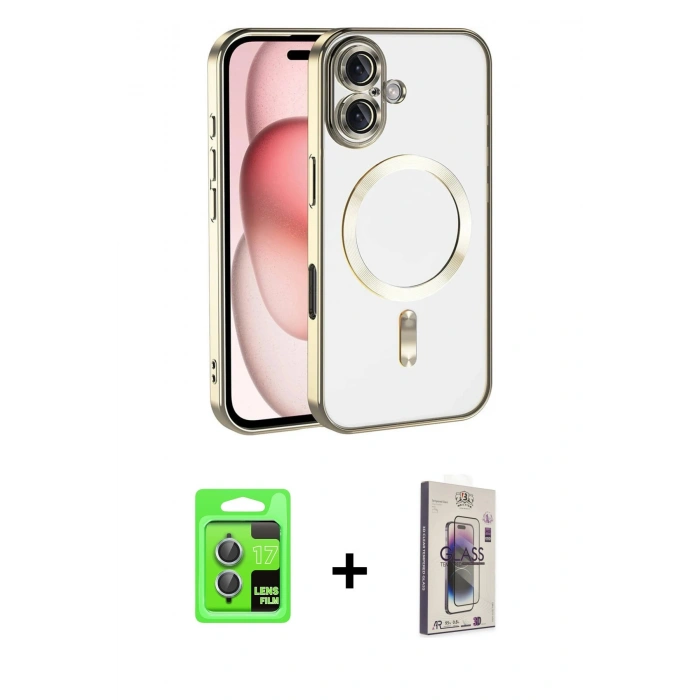 MARSİLYAN™- iPhone 17 Kılıf Nova Işık Özel Seri - Siyah Bilvis 3D Cam Ekran Koruyucu + Raze Metal Kamera Lens - AKMI
