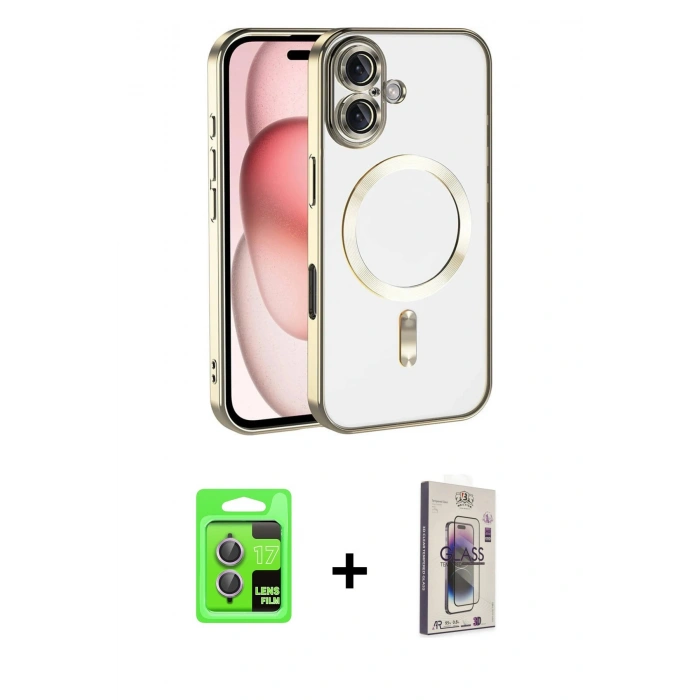 MARSİLYAN™- iPhone 17 Kılıf Nova Işık Özel Seri - Siyah Bilvis 3D Cam Ekran Koruyucu + Raze Metal Kamera Lens - AKMR