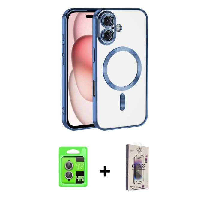 MARSİLYAN™- iPhone 17 Kılıf Nova Işık Özel Seri - Siyah Bilvis 3D Cam Ekran Koruyucu + Raze Metal Kamera Lens - AKMR