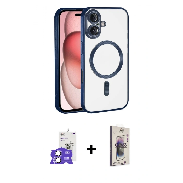 MARSİLYAN™- iPhone 17 Kılıf Nova Işık Özel Seri - Siyah Bilvis 3D Cam Ekran Koruyucu + Bilvis Titan Kamera Lens - LA