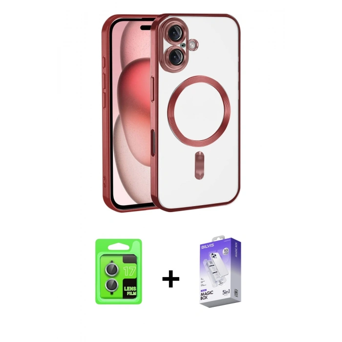 MARSİLYAN™- iPhone 17 Kılıf Nova Işık Özel Seri - Siyah Bilvis 5in1 3D Magic Cam Ekran Koruyucu + Açık Mavi Raze Metal Kamera Lens