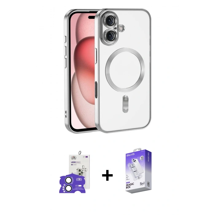 MARSİLYAN™- iPhone 17 Kılıf Nova Işık Özel Seri - Siyah Bilvis 5in1 3D Magic Cam Ekran Koruyucu + Bilvis Titan Kamera Lens - AKMI