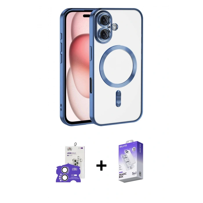 MARSİLYAN™- iPhone 17 Kılıf Nova Işık Özel Seri - Siyah Bilvis 5in1 3D Magic Cam Ekran Koruyucu + Bilvis Titan Kamera Lens - GS