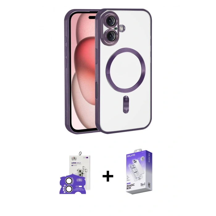 MARSİLYAN™- iPhone 17 Kılıf Nova Işık Özel Seri - Siyah Bilvis 5in1 3D Magic Cam Ekran Koruyucu + Bilvis Titan Kamera Lens - GS
