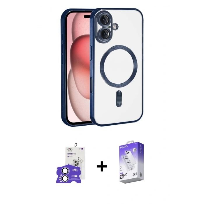 MARSİLYAN™- iPhone 17 Kılıf Nova Işık Özel Seri - Siyah Bilvis 5in1 3D Magic Cam Ekran Koruyucu + Bilvis Titan Kamera Lens - GS