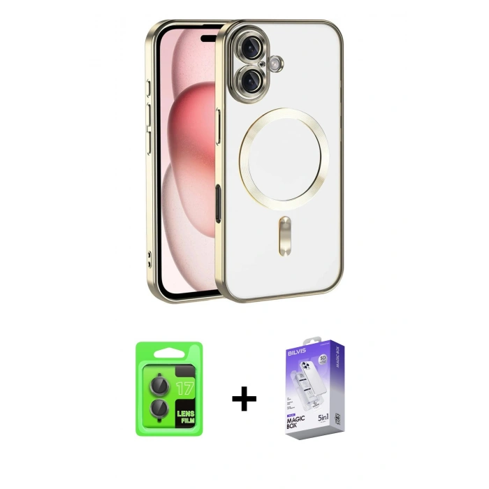 MARSİLYAN™- iPhone 17 Kılıf Nova Işık Özel Seri - Siyah Bilvis 5in1 3D Magic Cam Ekran Koruyucu + Raze Metal Kamera Lens - GI