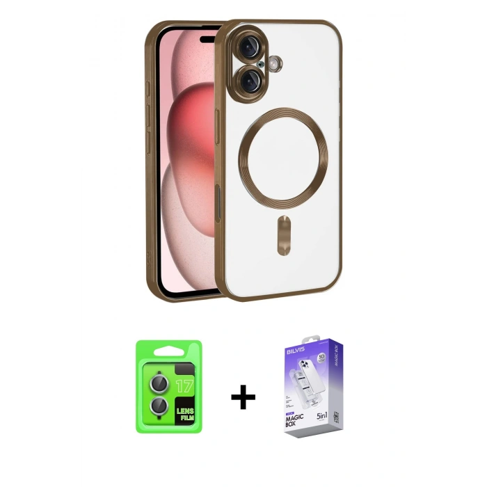 MARSİLYAN™- iPhone 17 Kılıf Nova Işık Özel Seri - Siyah Bilvis 5in1 3D Magic Cam Ekran Koruyucu + Raze Metal Kamera Lens - AKMI
