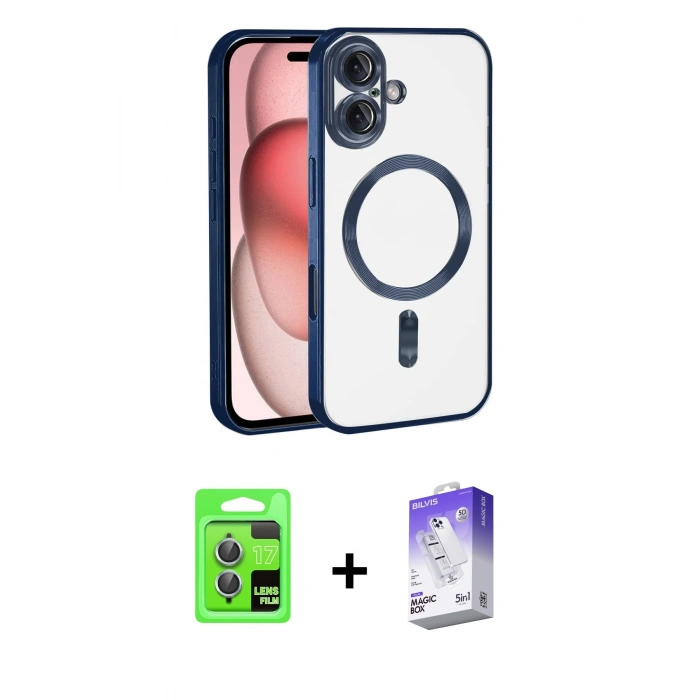MARSİLYAN™- iPhone 17 Kılıf Nova Işık Özel Seri - Siyah Bilvis 5in1 3D Magic Cam Ekran Koruyucu + Raze Metal Kamera Lens - AKMI