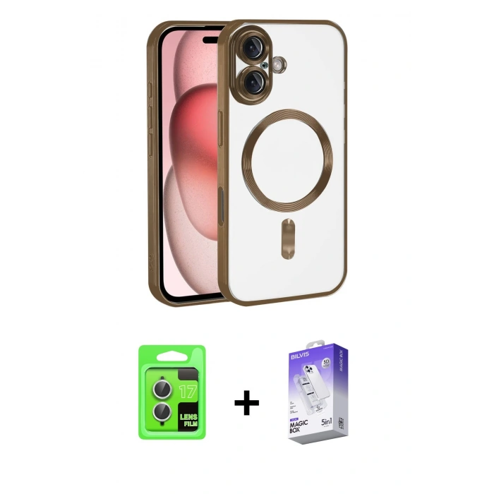 MARSİLYAN™- iPhone 17 Kılıf Nova Işık Özel Seri - Siyah Bilvis 5in1 3D Magic Cam Ekran Koruyucu + Raze Metal Kamera Lens - GS