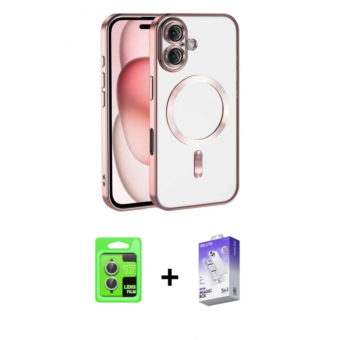 MARSİLYAN™- iPhone 17 Kılıf Nova Işık Özel Seri - Siyah Bilvis 5in1 3D Magic Cam Ekran Koruyucu + Raze Metal Kamera Lens - GS