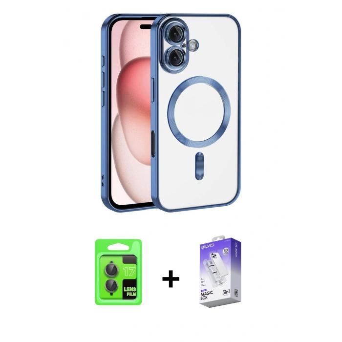 MARSİLYAN™- iPhone 17 Kılıf Nova Işık Özel Seri - Siyah Bilvis 5in1 3D Magic Cam Ekran Koruyucu + Raze Metal Kamera Lens - GI