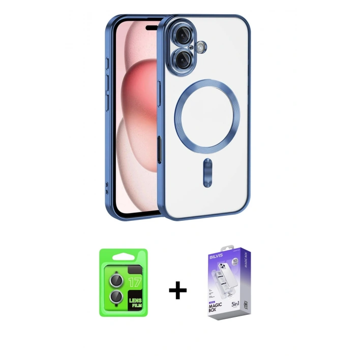 MARSİLYAN™- iPhone 17 Kılıf Nova Işık Özel Seri - Siyah Bilvis 5in1 3D Magic Cam Ekran Koruyucu + Raze Metal Kamera Lens - AKMI