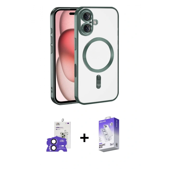 MARSİLYAN™- iPhone 17 Kılıf Nova Işık Özel Seri - Siyah Bilvis 5in1 3D Magic Cam Ekran Koruyucu + Bilvis Titan Kamera Lens - SH