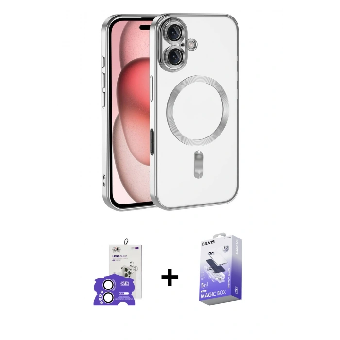 MARSİLYAN™- iPhone 17 Kılıf Nova Işık Özel Seri - Siyah Bilvis 5in1 5D Magic Hayalet Cam Ekran Koruyucu + Lila Bilvis Titan Kamera Lens