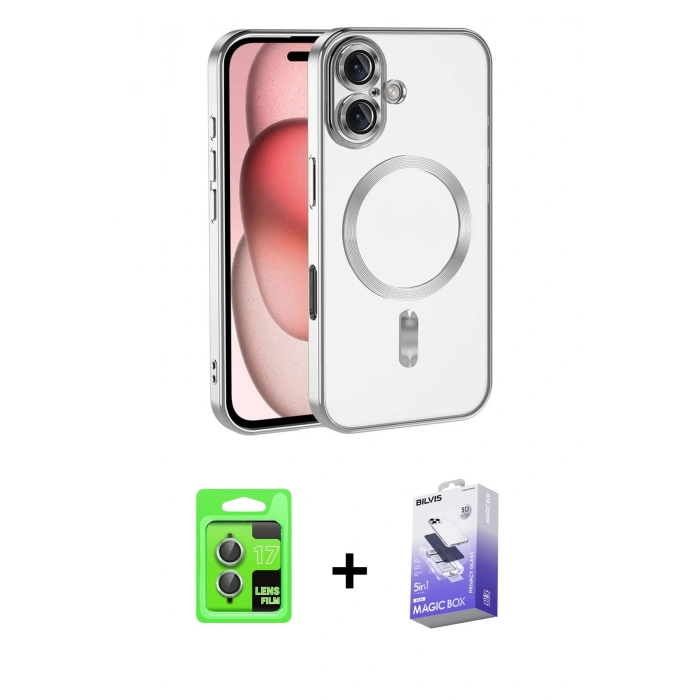 MARSİLYAN™- iPhone 17 Kılıf Nova Işık Özel Seri - Siyah Bilvis 5in1 5D Magic Hayalet Cam Ekran Koruyucu + Açık Yeşil Raze Metal Kamera Lens