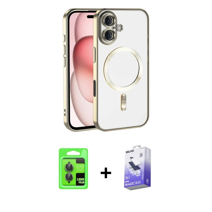 MARSİLYAN™- iPhone 17 Kılıf Nova Işık Özel Seri - Siyah Bilvis 5in1 5D Magic Hayalet Cam Ekran Koruyucu + Raze Metal Kamera Lens - GI