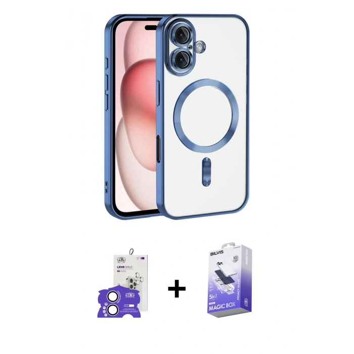 MARSİLYAN™- iPhone 17 Kılıf Nova Işık Özel Seri - Siyah Bilvis 5in1 5D Magic Hayalet Cam Ekran Koruyucu + Lila Bilvis Titan Kamera Lens