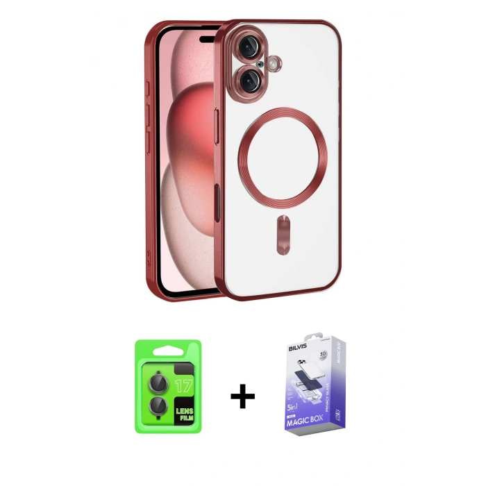 MARSİLYAN™- iPhone 17 Kılıf Nova Işık Özel Seri - Siyah Bilvis 5in1 5D Magic Hayalet Cam Ekran Koruyucu + Raze Metal Kamera Lens - GI