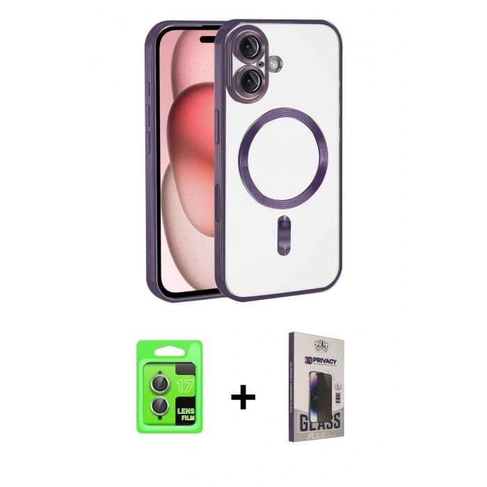 MARSİLYAN™- iPhone 17 Kılıf Nova Işık Özel Seri - Siyah Bilvis Hayalet Cam Ekran Koruyucu + Raze Metal Kamera Lens - AKYL